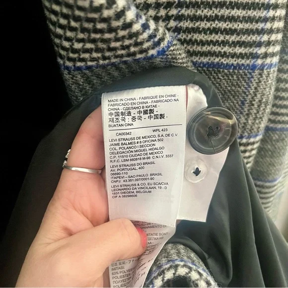 Levi's Amaya Wool Blend Fur Trimmed Collar Meteorite Plaid Pea Coat Size Small - Picture 11 of 16